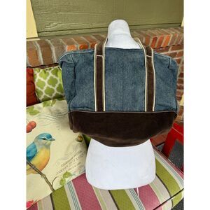 Lands End Throw-Back Denim Canvas with Brown Leather Suede Trim & Straps